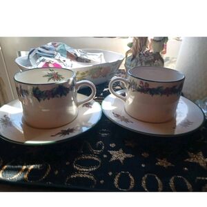 Floral Patterned White Tea Cup and Saucer Set Set Of 2 Vintage The Cellar O'Tann